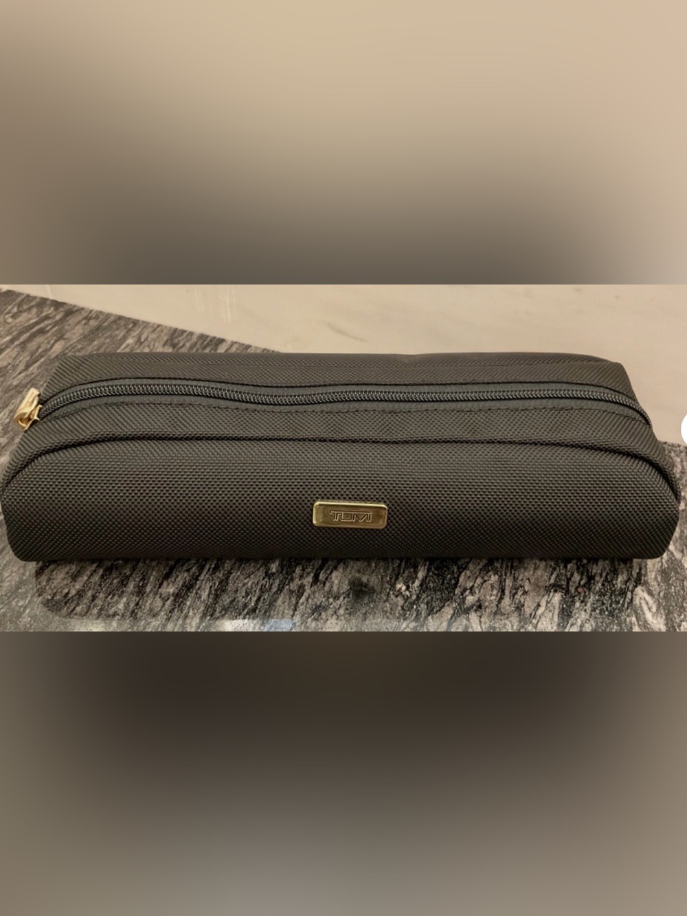 NEW - TUMI Zippered Pencil Case - Cord Pouch - Ballistic Nylon - BLACK w/ GOLD